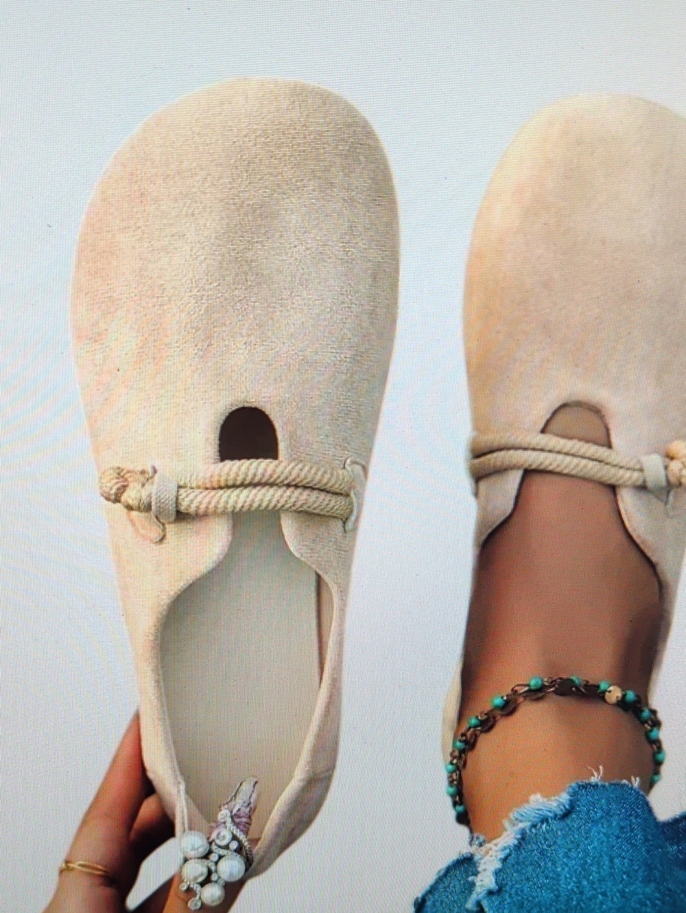 Women’s Beige Suede Slip-On Loafers with Rope Accent